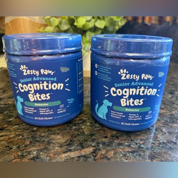 Qty 2-Zesty Paws Dogs Senior Advanced Cognition Bites -2 unopened sealed jars